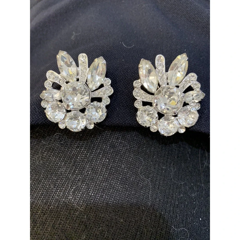 EISENBERG Vintage Crystal Rhinestone Climber Clip-on Earrings Circa‎ 1950 Signed